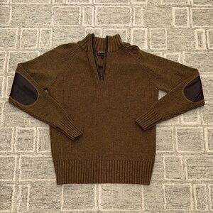 Robert Talbott Olive Zip-Up Sweater with Elbow Patches